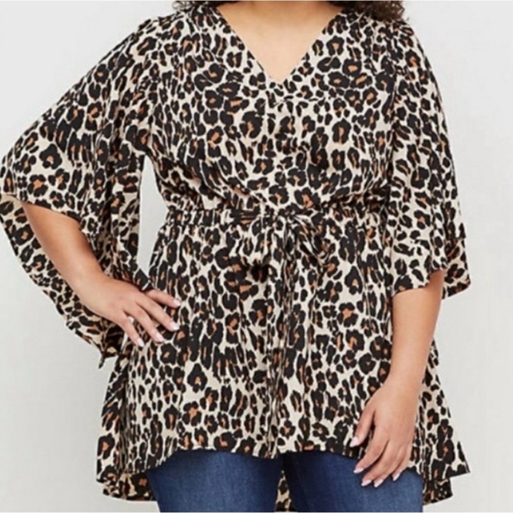 Lane Bryant Leopard Print V-Neck Tie Waist Tunic - 18/20